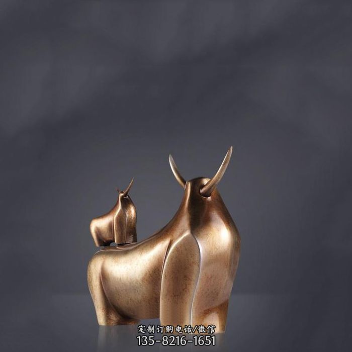 抽象牛铜雕-不锈钢生肖牛雕塑摆件