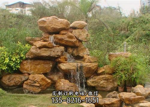 黄蜡石假山城市园林景观雕塑假山-红砂岩浮雕假山水池