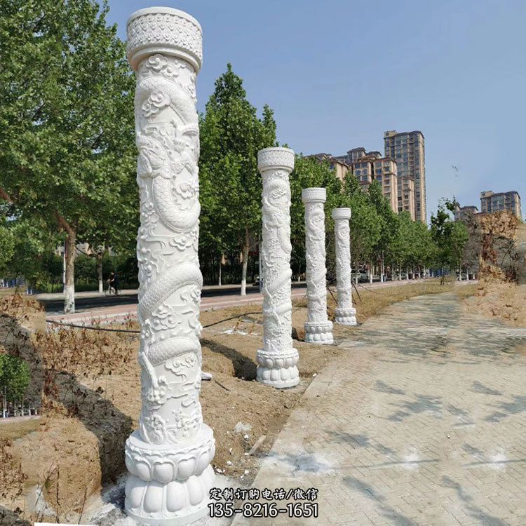 中国龙柱雕刻龙柱龙头雕塑-房子石雕龙头