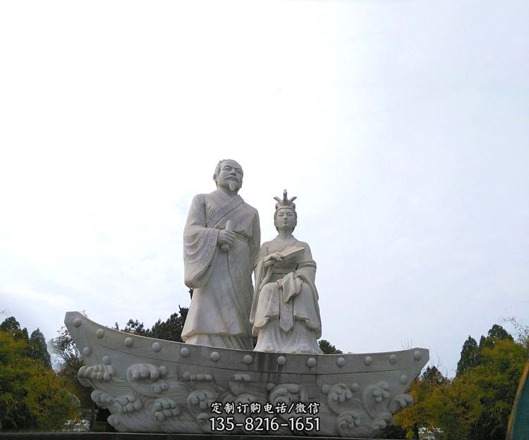 西施与范蠡泛舟情景石雕 西施与范蠡泛舟情景石雕