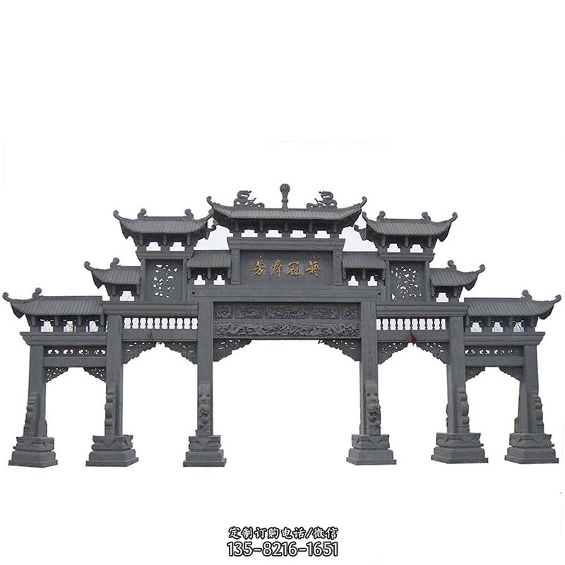 青石仿古五门石雕牌楼 青石仿古五门石雕牌楼