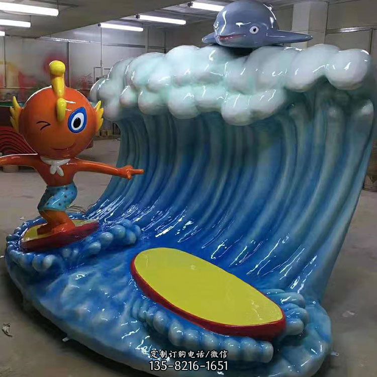冲浪玻璃钢海豚雕塑 冲浪玻璃钢海豚雕塑