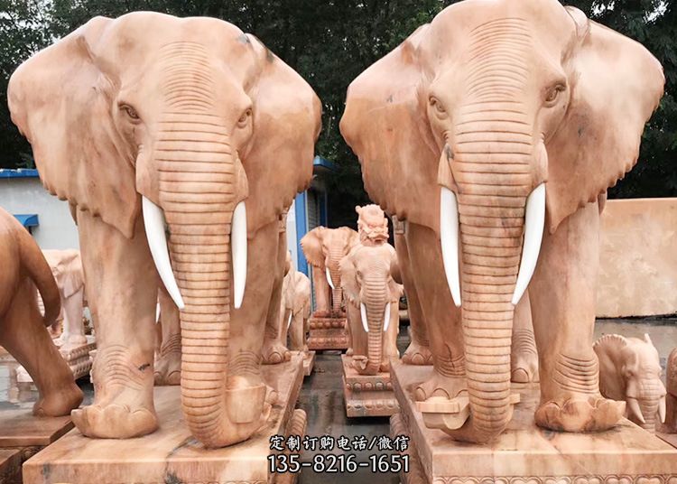 招财大象石雕-立体大象浮雕