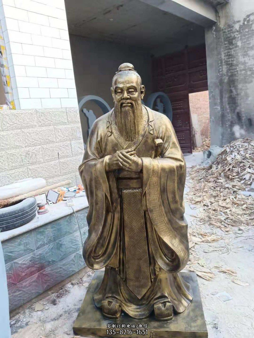 孔子铸铜雕塑-万世师表仿铜玻璃钢孔子雕像