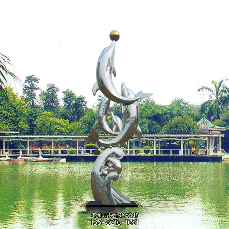 戏球不锈钢海豚雕塑-园林水景动物景观 戏球不锈钢海豚雕塑-园林水景动物景观