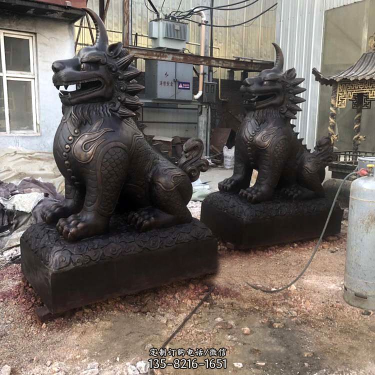 纯铜獬豸雕塑-中国古代神话传说神兽动物雕塑