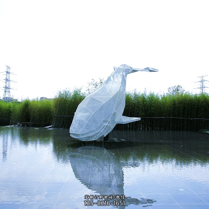 不锈钢网格鲸鱼水景景观雕塑