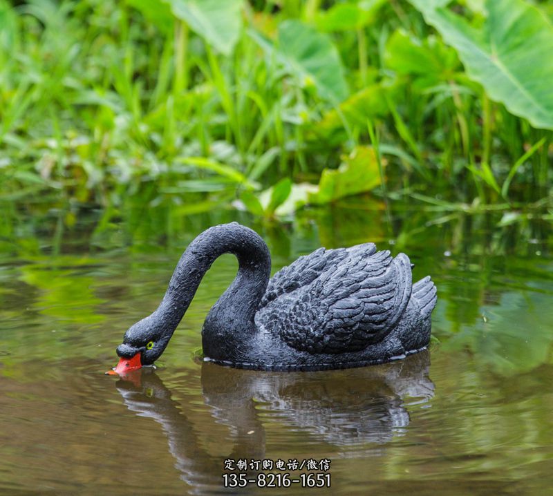 黑天鹅喝水款-池塘水塘装饰动物雕塑摆件