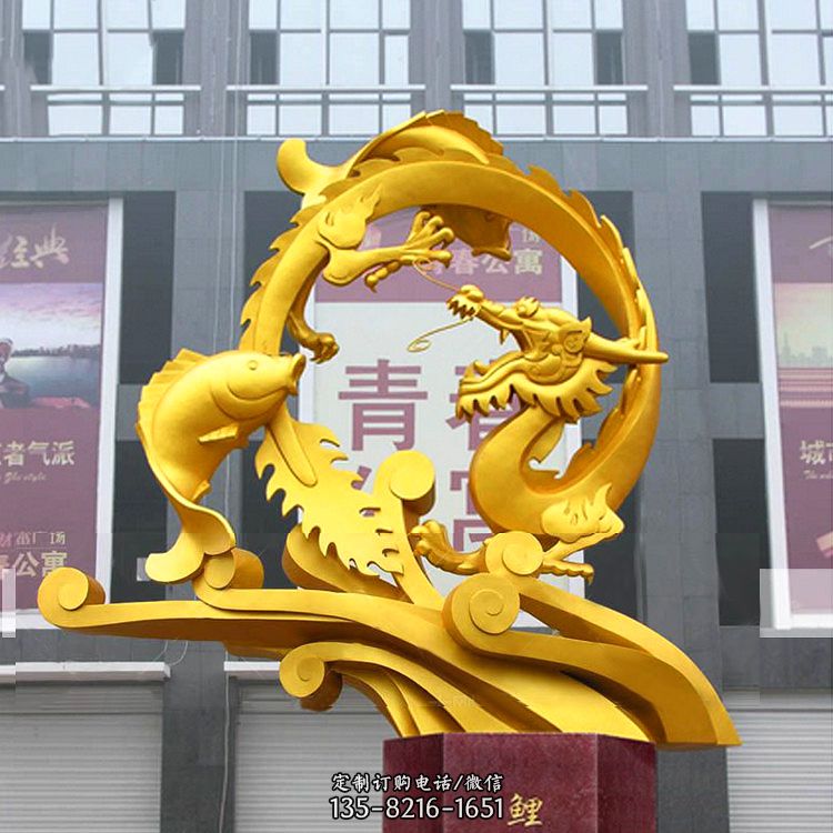 鲤鱼跃龙门不锈钢雕塑-学校校园励志景观雕塑