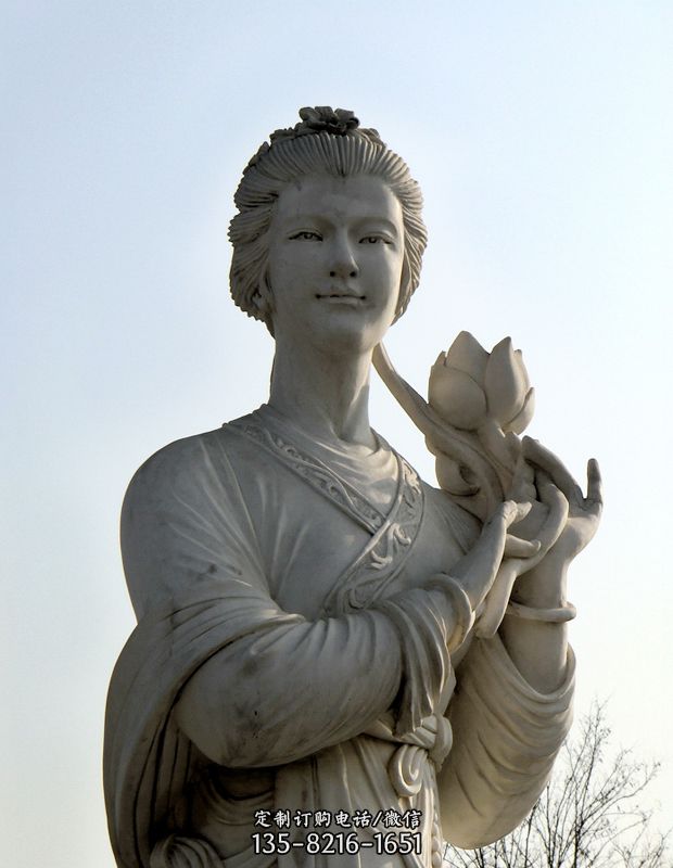十二花神之六月荷花晁采汉白玉古代美女雕像
