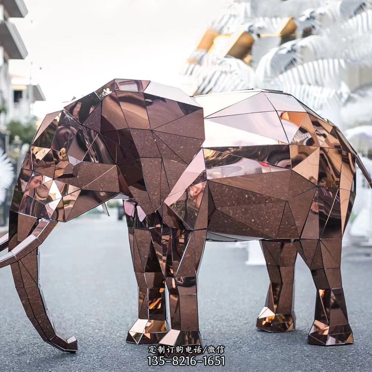 不锈钢几何块面大象雕塑-商场企业动物美陈雕塑