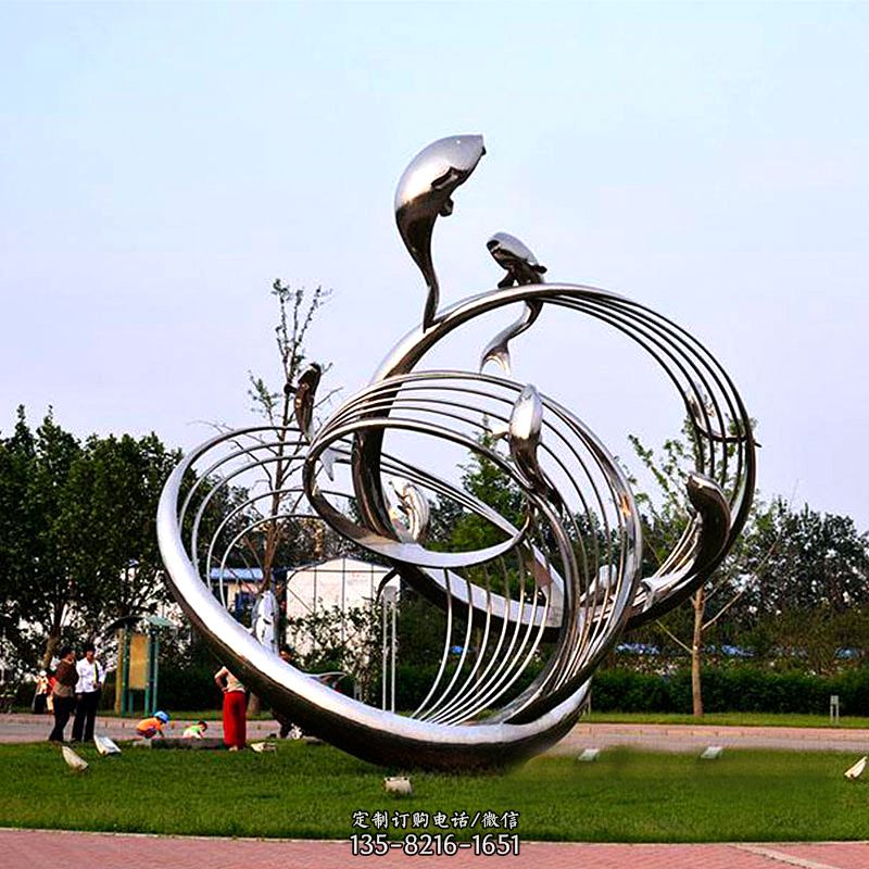 公园不锈钢鱼跃景观标识雕塑