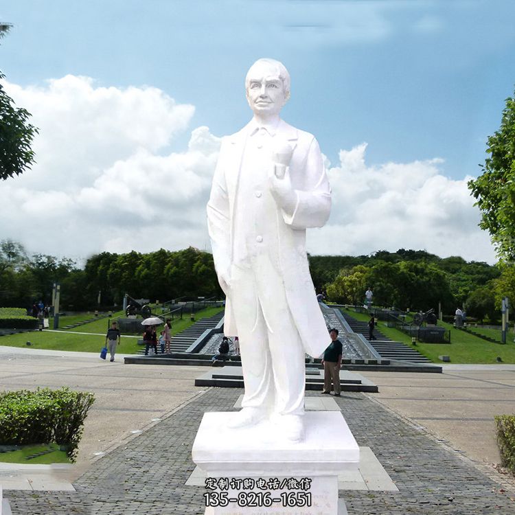 汉白玉爱迪生雕塑-公园广场世界名人石雕塑像