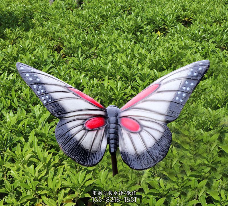 灰黑色仿真蝴蝶摆件园林玻璃钢彩绘动物雕塑