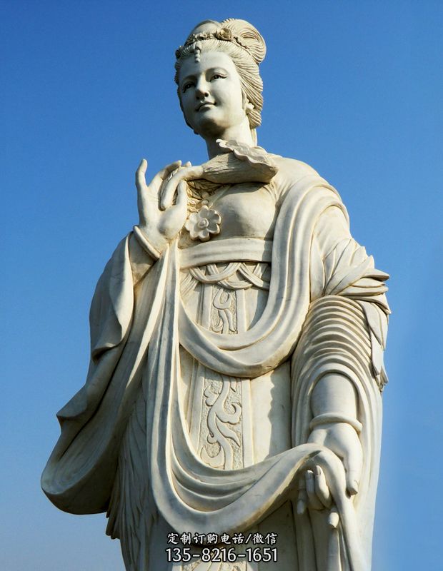 十二花神之七月鸡冠花蔡氏汉白玉古代美女雕像