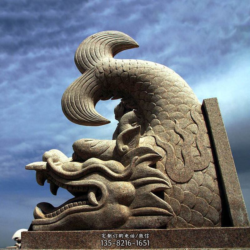 中国古代神兽大理石螭吻雕塑摆件