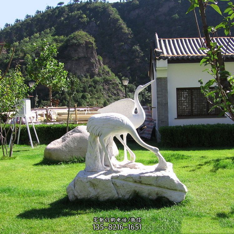 汉白玉仙鹤石雕公园草坪动物雕塑摆件