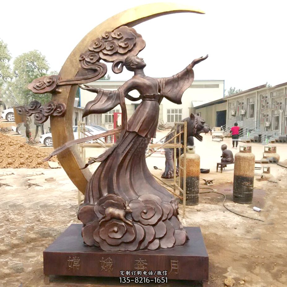嫦娥奔月黄金雕塑-铸铜神话人物上古美女雕像