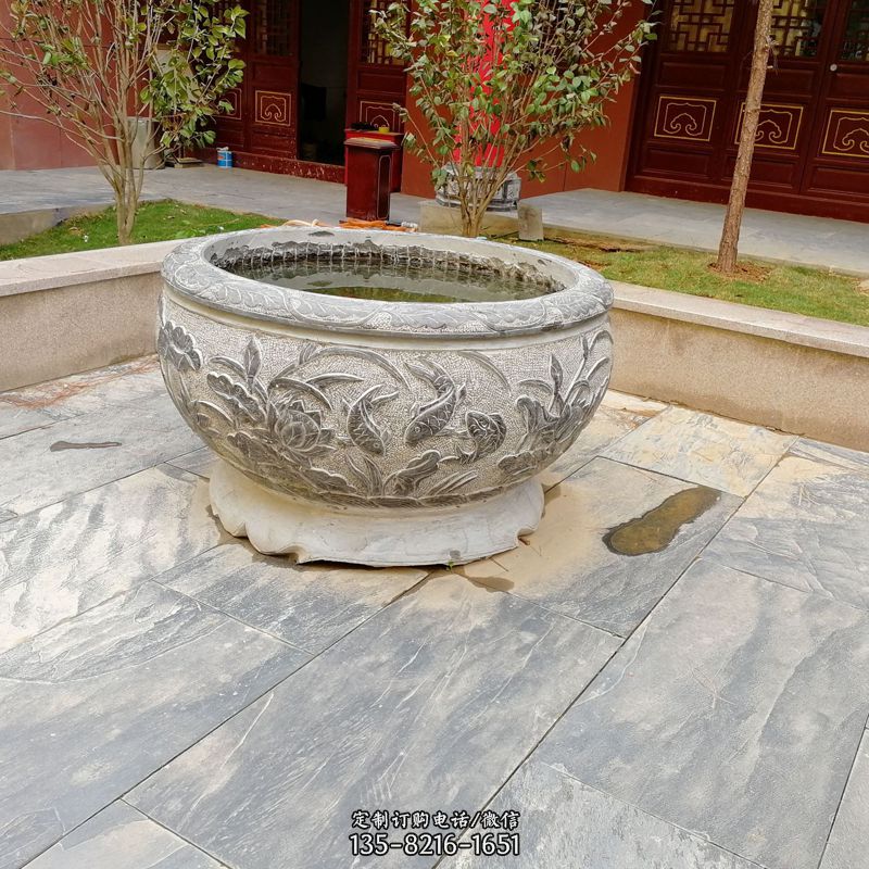 庭院水缸石雕-石雕小鱼盆