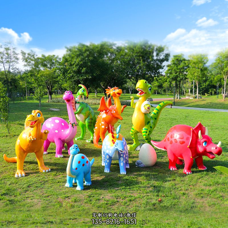 玻璃钢卡通恐龙龙8官网摆件-公园幼儿园游乐园可爱动物美陈龙8官网