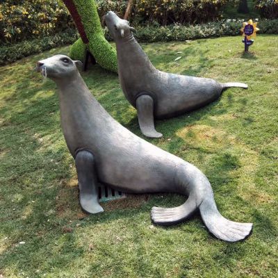 仿真海豹玻璃钢雕塑-公园园林草坪动物雕塑摆件