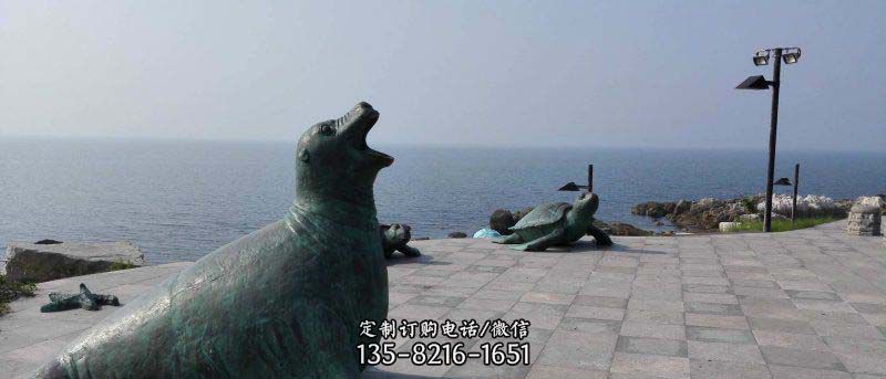 海边海豹动物景观铜雕