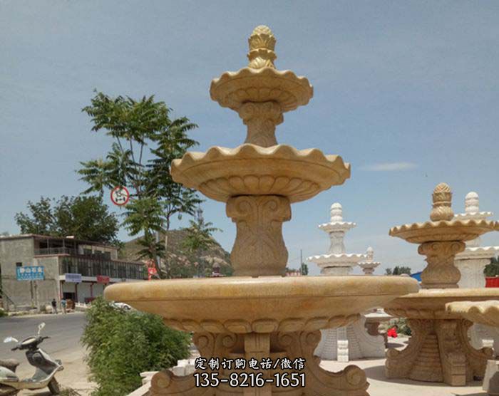 砂巖三層噴泉公園石雕