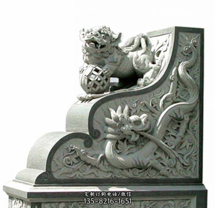 寺廟景觀玩繡球獅子石雕門墩