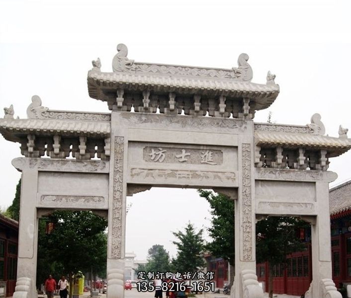三门牌坊石雕-寺庙入口无楼牌坊 三门牌坊石雕-寺庙入口无楼牌坊
