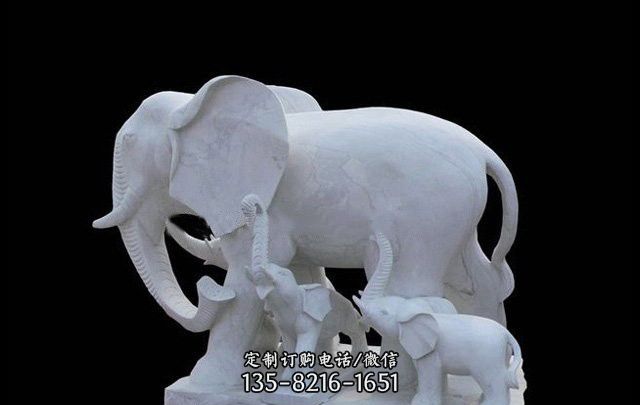 石雕母子大象公园动物雕塑