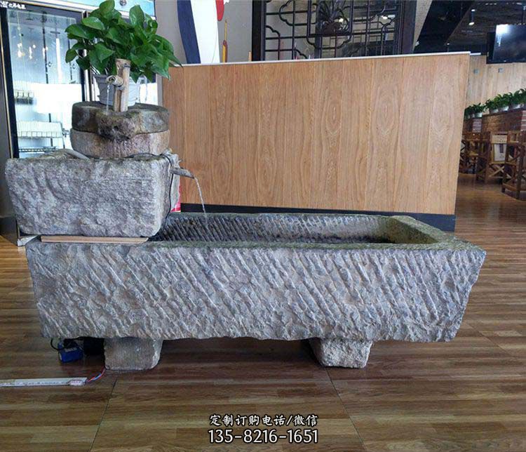 方形石钵酒店大厅流水摆件石雕 方形石钵酒店大厅流水摆件石雕