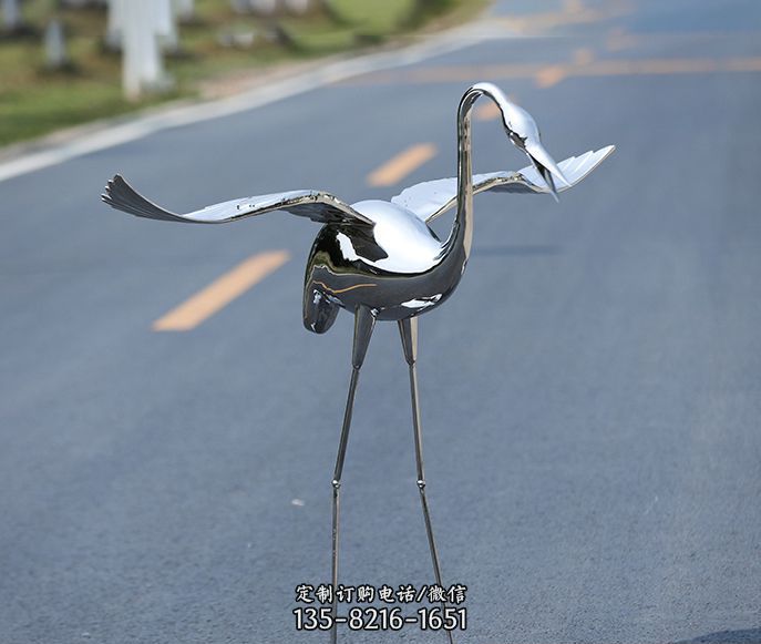 酒店镜面仙鹤展翅不锈钢雕塑 酒店镜面仙鹤展翅不锈钢雕塑