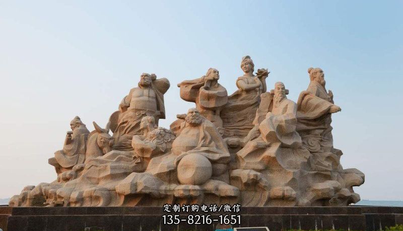 广场八仙过海神像石雕 广场八仙过海神像石雕