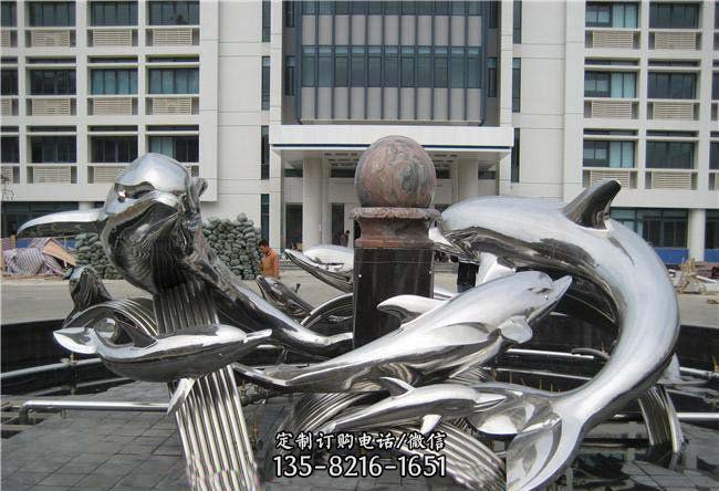 不锈钢浪花和海豚动物雕塑 不锈钢浪花和海豚动物雕塑