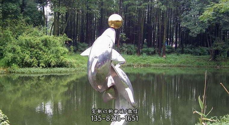 不銹鋼公園頂球海豚動物雕塑