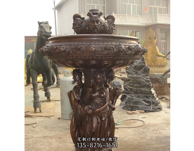 西方人物公园景观喷泉铜雕