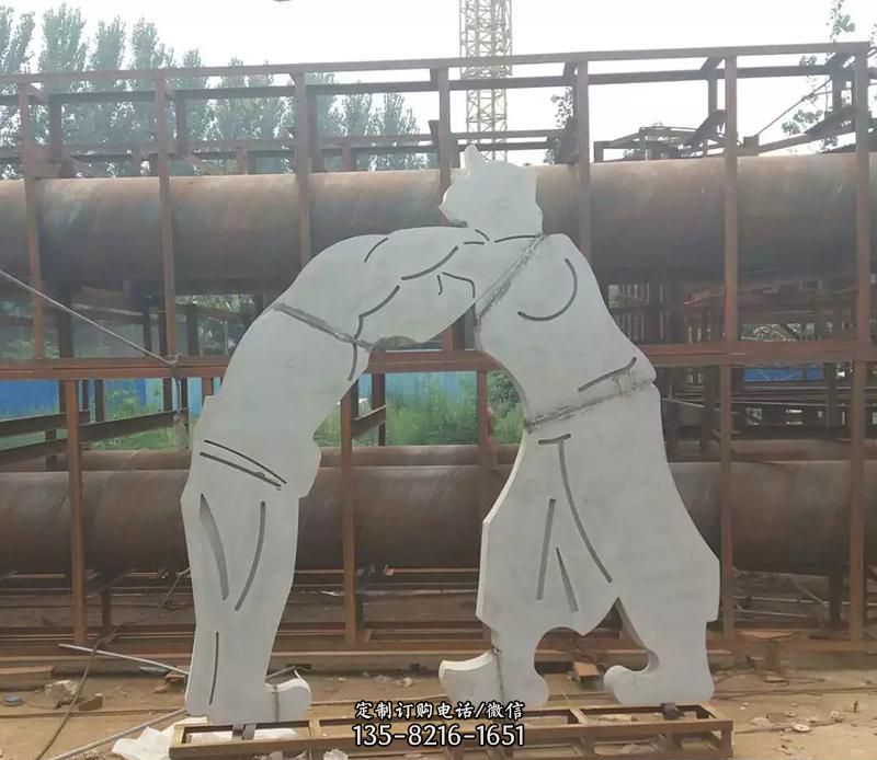 不锈钢蒙古人摔跤雕塑