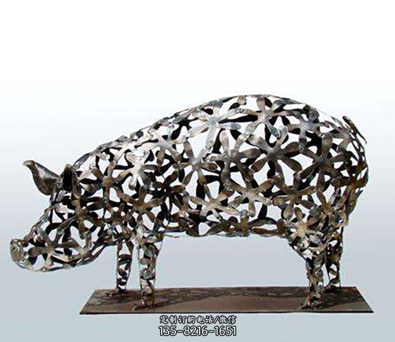 镂空不锈钢猪雕塑