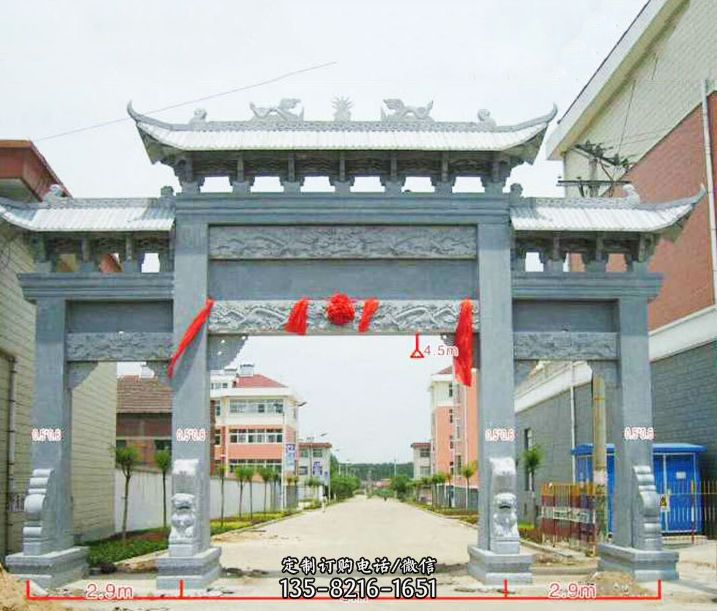 小区三门牌坊石雕 小区三门牌坊石雕