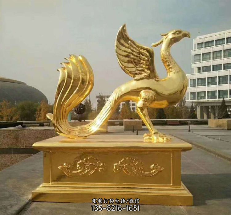 铜雕贴金凤凰-不锈钢广场凤凰雕塑
