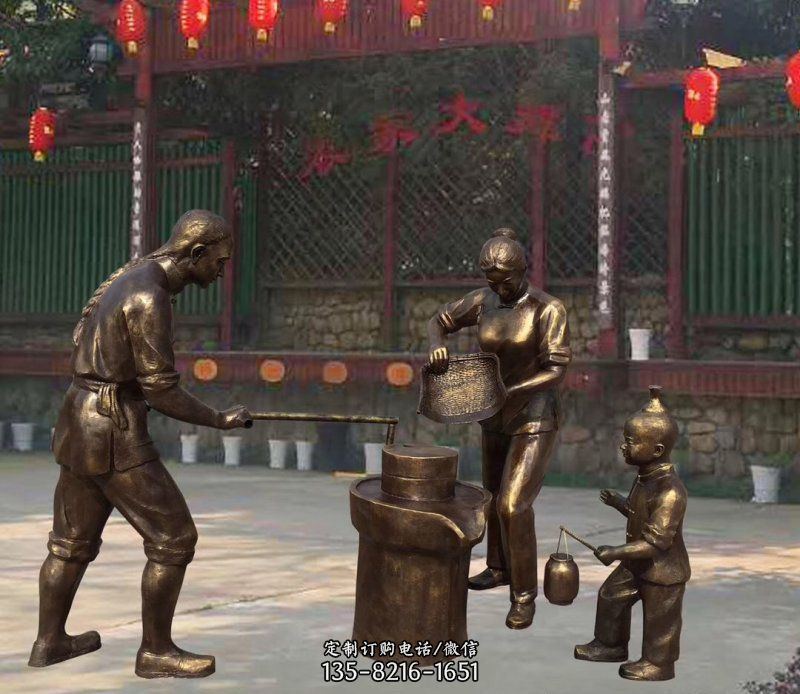 广场铜雕磨豆子人物雕塑 广场铜雕磨豆子人物雕塑