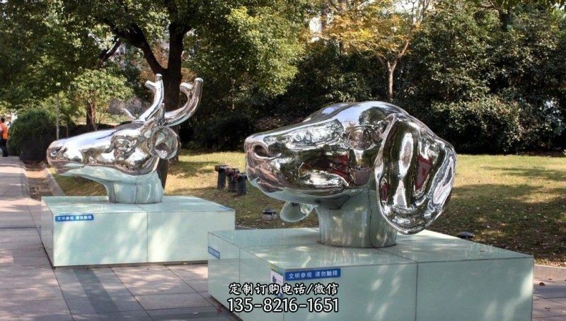 不銹鋼公園十二生肖動物頭像雕塑 不銹鋼公園十二生肖動物頭像雕塑