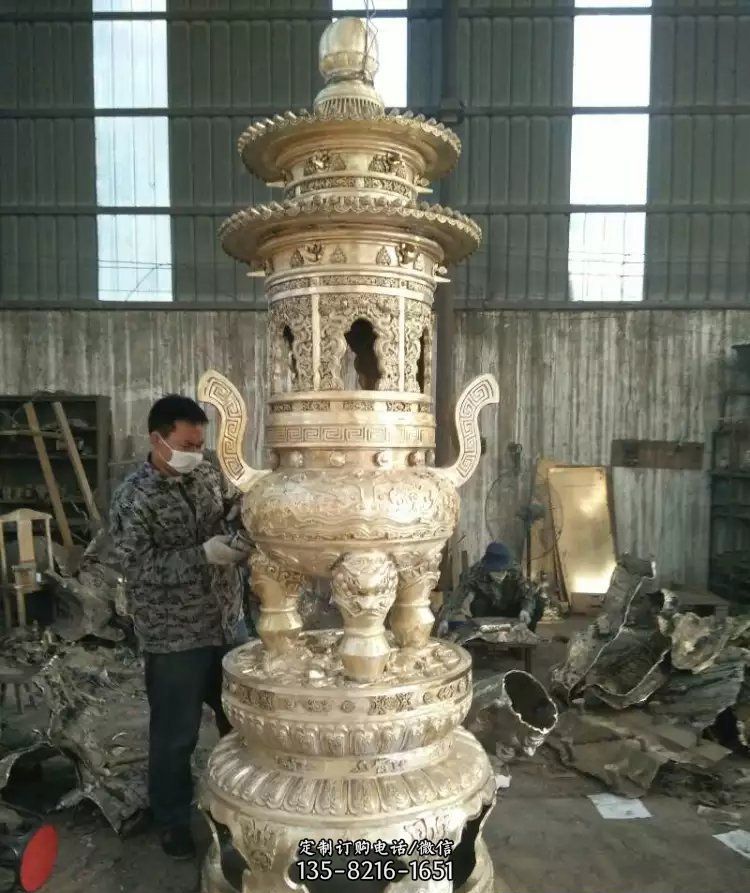 寺庙香炉铜雕-雕刻铜香炉