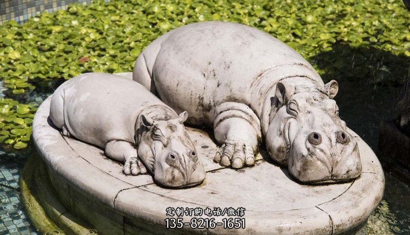 石雕母子河马海洋动物雕塑