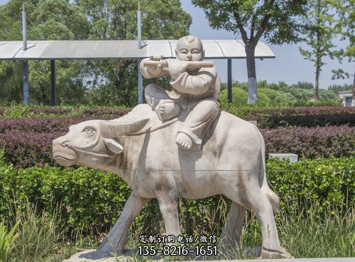 石雕牧童牛-仿铜牧童骑牛雕塑 石雕牧童牛-仿铜牧童骑牛雕塑