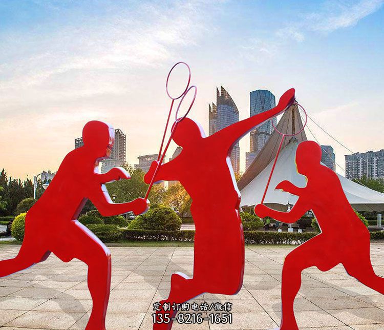 不锈钢抽象剪影打羽毛球人物雕塑 不锈钢抽象剪影打羽毛球人物雕塑