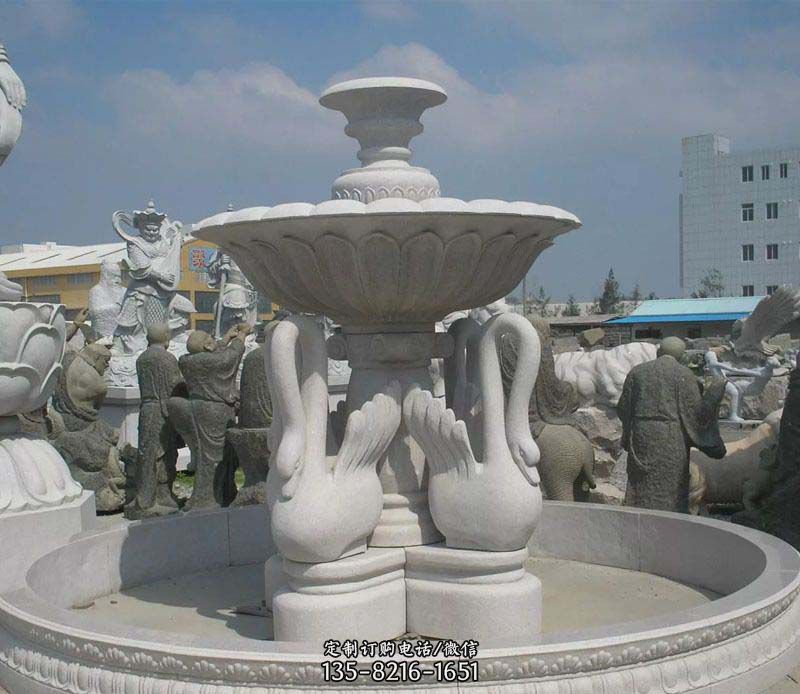 大型汉白玉天鹅喷泉石雕