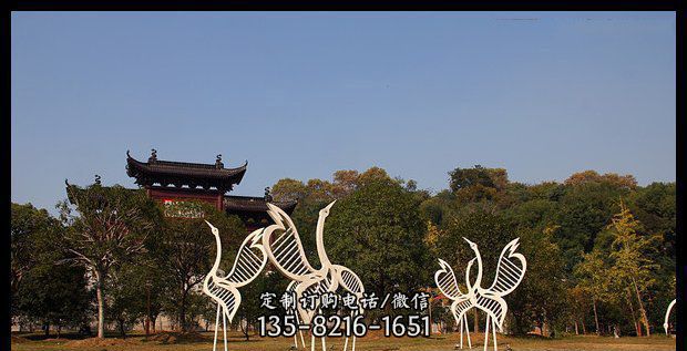 公园不锈钢抽象仙鹤动物雕塑