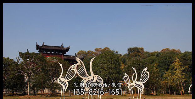 公园不锈钢抽象仙鹤动物雕塑 公园不锈钢抽象仙鹤动物雕塑