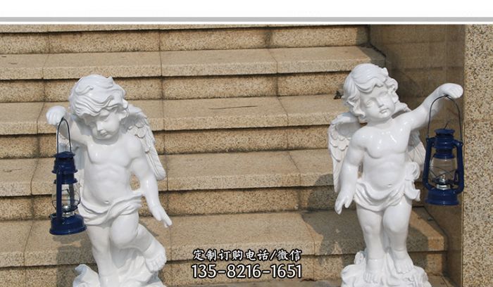 汉白玉小天使公园西方人物路灯石雕 汉白玉小天使公园西方人物路灯石雕